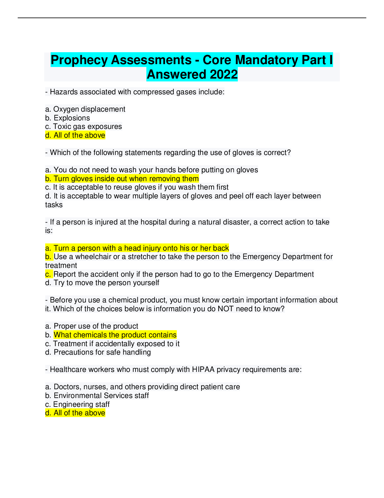 Preview of Prophecy Assessments - Core Mandatory Part I Answered 2022